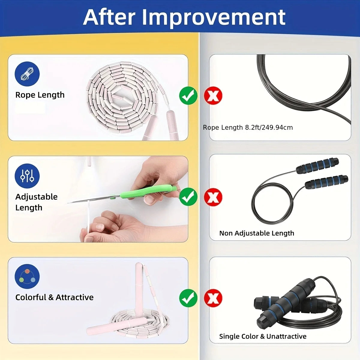 Segmented Jump Rope With Soft Bead Handles Tangle-Free