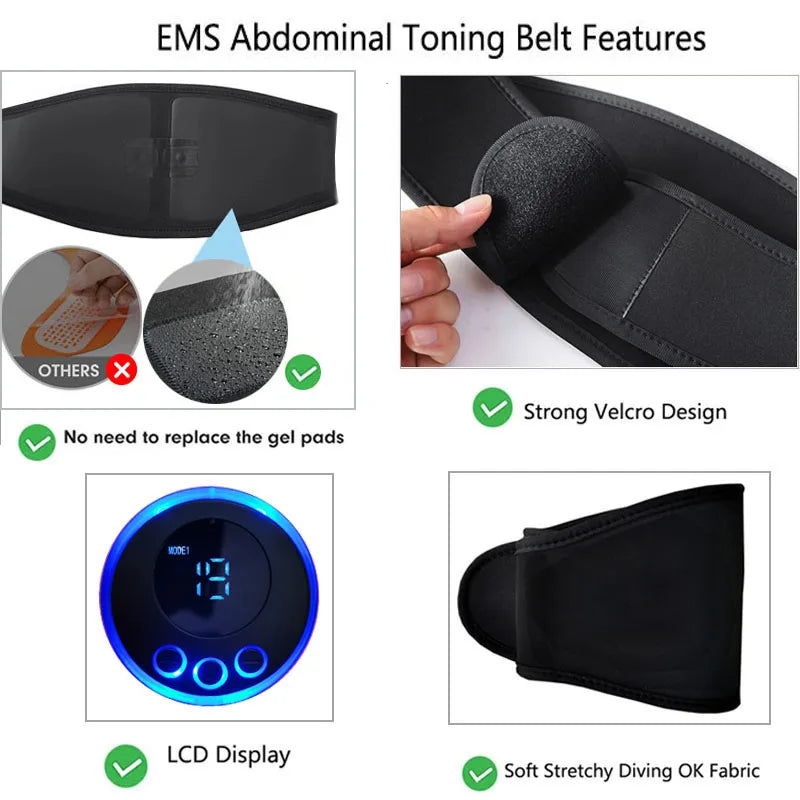 Electric Abs Abdominal Trainer Toning Belt EMS
