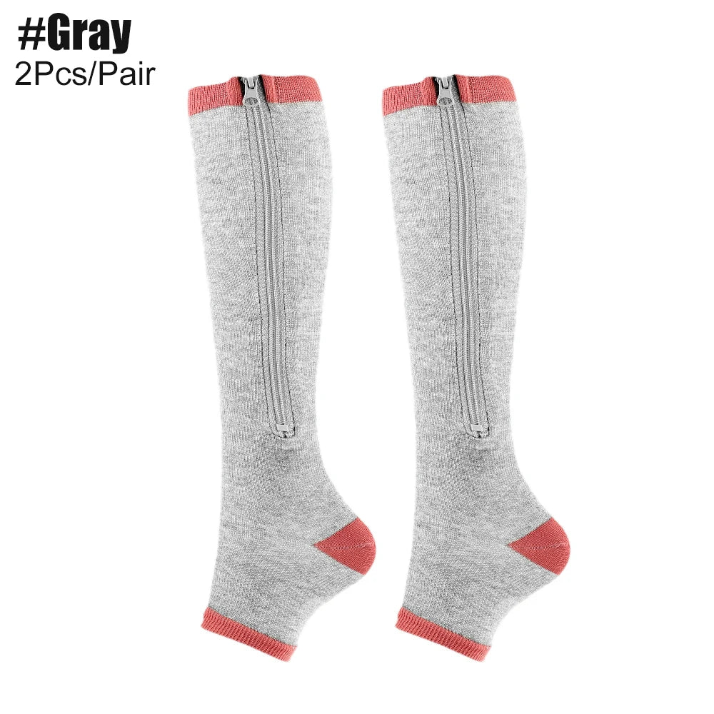 Zipper Compression Socks, Calf Knee High Open Toe