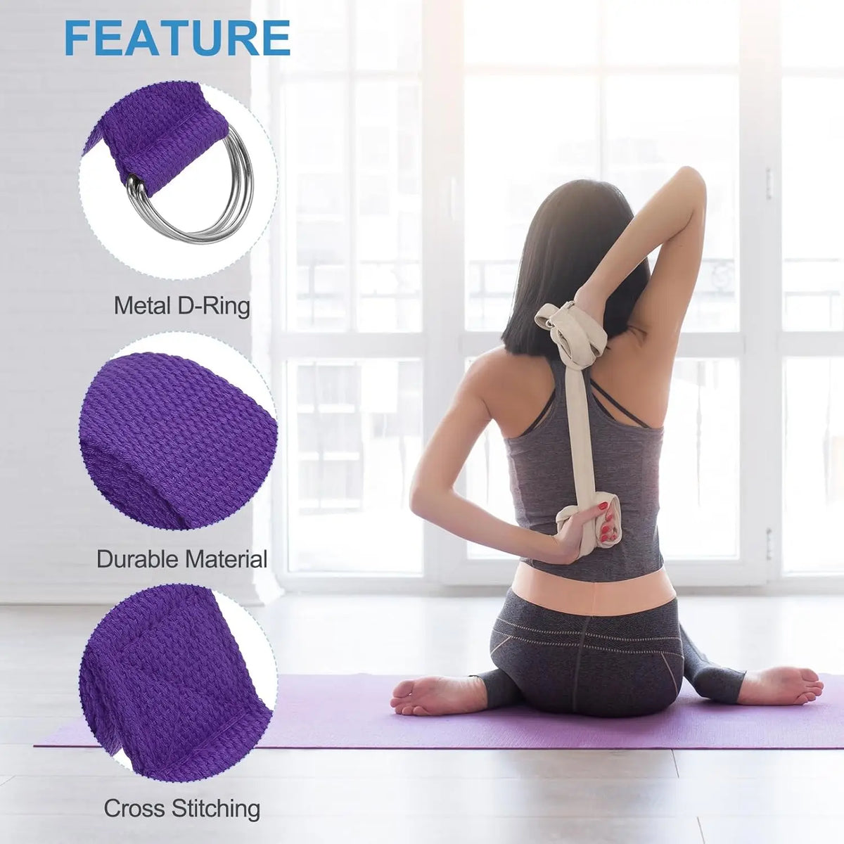 183*3.8cm Yoga Strap Cotton Exercise Yoga Belt Adjustable