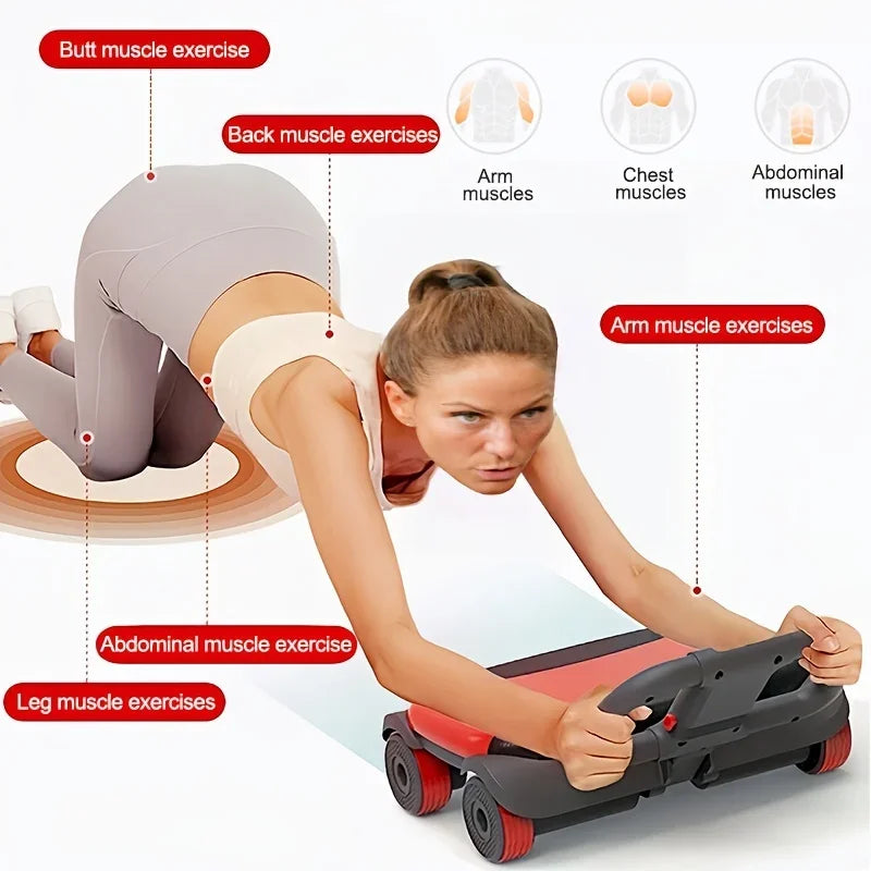 Automatic Rebound Ab Roller Wheel with Elbow Support 4-Wheel
